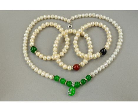THREE FRESH WATER PEARL BRACELET AND NECKLACE SET