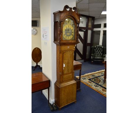 A GEORGE III OAK AND WALNUT LONGCASE CLOCK, 8 day movement, the brass dial with subsidiary seconds dial and date aperture bel