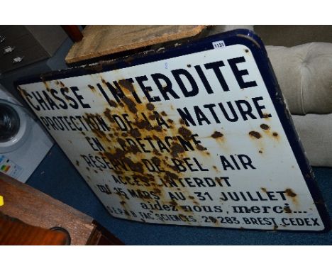 A VINTAGE FRENCH ENAMEL SIGN, approximate size 120cm x 95cm (well rusted)