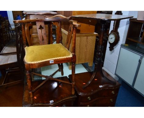 AN EDWARDIAN MAHOGANY CORNER CHAIR, and a Georgian mahogany square topped tripod table on splayed legs (2) 