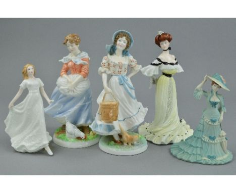 FIVE VARIOUS FIGURINES, to include limited edition Royal Worcester 'The Milkmaid' No 1879/9500 and 'The Farmer's Wife' No 358