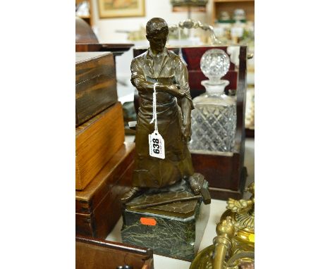 K.KRETSCHMAR, BRONZED FIGURE, 'Blacksmith' (Schmied), on a marble base, hammer loose, height overall approximately 35cm