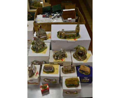 ELEVEN BOXED LILLIPUT LANE SCULPTURES, together with a quantity of empty boxes, badges, booklets, etc, to include 'Wakefield 