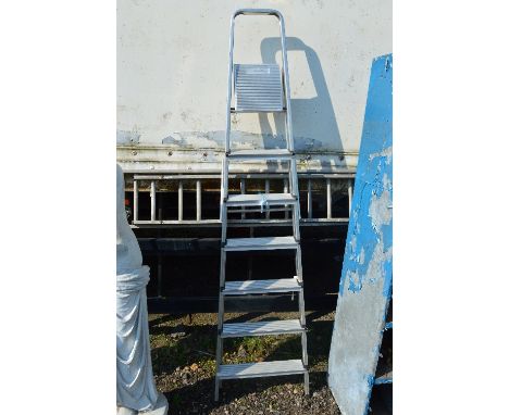 A SET OF ALUMINIUM EXTENSION LADDER, 410cm long and a set of aluminium step ladders 215cm long (2)