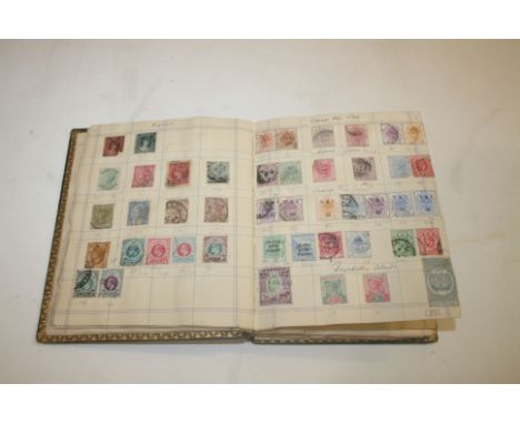 STAMP ALBUM various World stamps including an early stock down album, postal stationery cards used, 2 Boer War Covers, South 