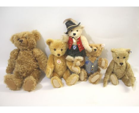 STEIFF TEDDY BEARS 5 modern Steiff Bears including Club Edition 2000, Oktoberfestbaer 2004, Teddybar 38, and 2 other Bears. N