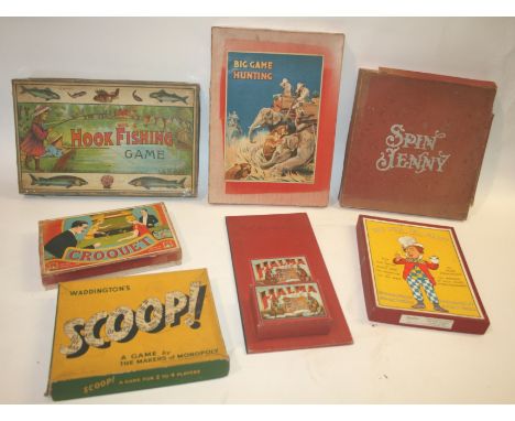 EARLY BOXED GAMES including Hook Fishing Game (Chad Valley), Spin Jenny, Big Game Hunting (Chad Valley), The Mad Tea Party (J