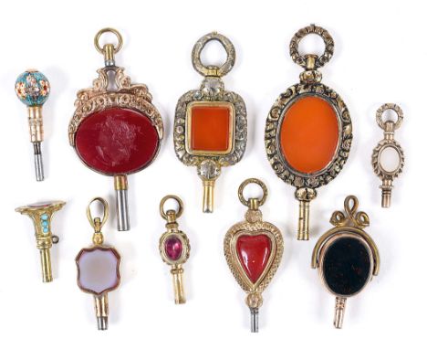 QTY OF ANTIQUE  WATCH KEYS - 19THC 10 various 19thc watch keys, mostly stone set with one key with enamel bead (possibly Fren