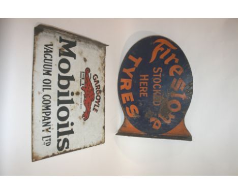 TWO MOTORING ENAMEL SIGNS two small enamel signs for Firestone Tyres & Gargoyle Mobiloils. Gargoyle 50cms by 40cms. (2)