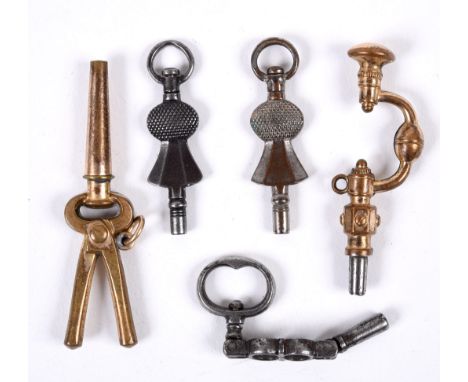 ANTIQUE WATCH KEYS 5 keys including two in the form of tools (Pliers and Brace), a steel key 'crank with joint', and two stee