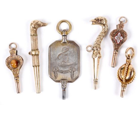 QTY OF ANTIQUE WATCH KEYS - 19THC 6 decorative 19thc watch keys, including a Dogs Head, Birds Head, 2 9ct gold bellow shaped 