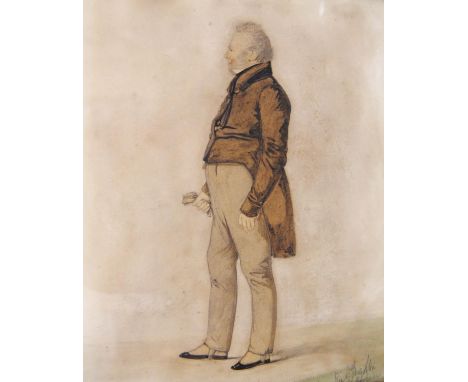 Richard Dighton (British, 1795 - 1880) Full length profile portrait of a Regency gentleman Signed Cheltenham lower right, wat