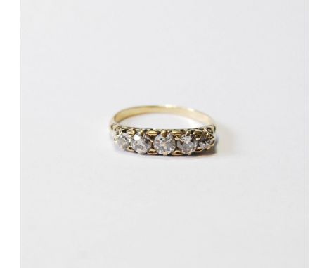 Diamond five-stone ring with old-cut brilliants, in gold, c. 1900, size O. 