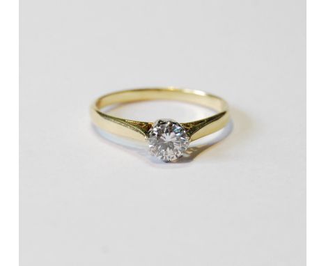 Diamond solitaire ring with brilliant, approximately .5ct, in gold, '18ct', size M½.CONDITION REPORT: Loupe clean.  Nice brig