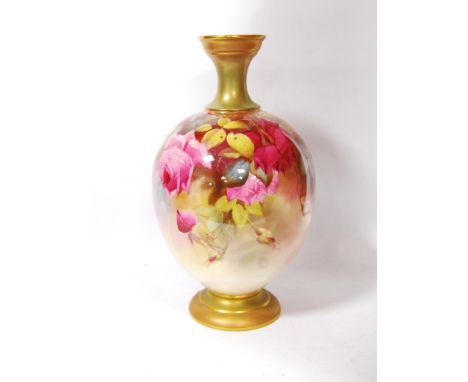 Royal Worcester vase decorated with pink roses, painted by J Southall, signed, 1846, 27cm high.CONDITION REPORT: Condition ap