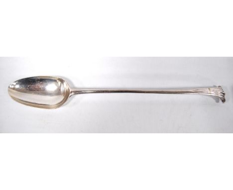 George III silver basting spoon, Onslow pattern, with splayed gadrooned finial,&nbsp;probably by Hester Bateman, 1779, 30cm l