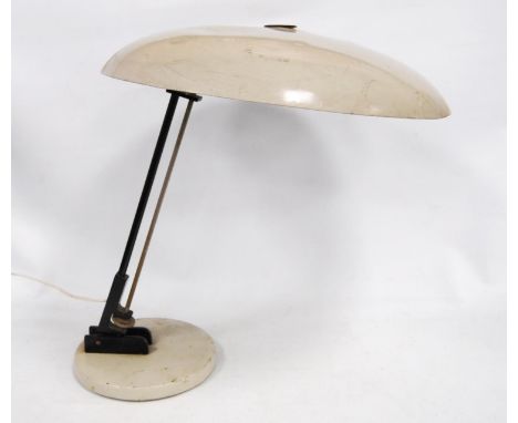 1950s Dutch Nedalo table lamp with enamelled shade, 45cm high.CONDITION REPORT: There are dents to the shade, all over scuffs