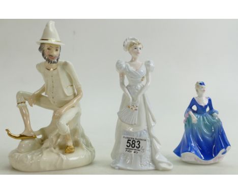 Mixed collection of Ceramic Figures to include: Royal Doulton Rumpelstiltskin HN3025 (seconds) and Coalport lady figures Pear