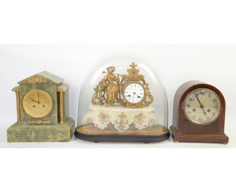 Three clocks including an onyx mantle clock. (3)