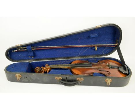 A Bundy trombone, Gemeinhardt sp flute, Corton clarinet, Lark Violin and another violin, all cased. (5)