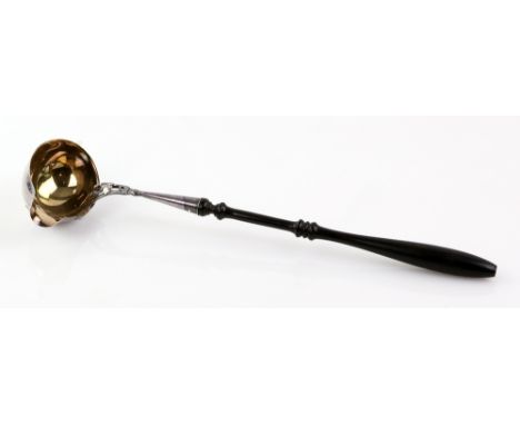 15 Inch silver 830 grade punch ladle, with grape and vine decoration with ebony handle by OVM