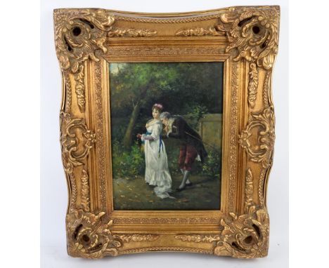 19th century style portrait of a young couple oil on board  38cm x 28cm 