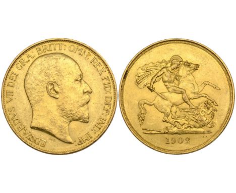 Edward VII, Coronation, 1902, matt proof five-pounds (S. 3966), light bagmarks, extremely fine or better