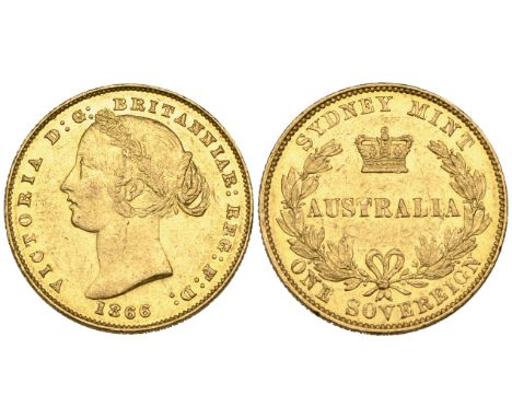Australia, Victoria, Sydney mint, sovereign, 1866, relatively light bagmarks, extremely fine, with much original lustre