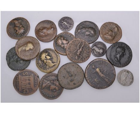 Domitian (81-96), denarii (2, one good very fine), sestertius, dupondii (3) and asses (9); Nerva, denarius and as, rev., Fort