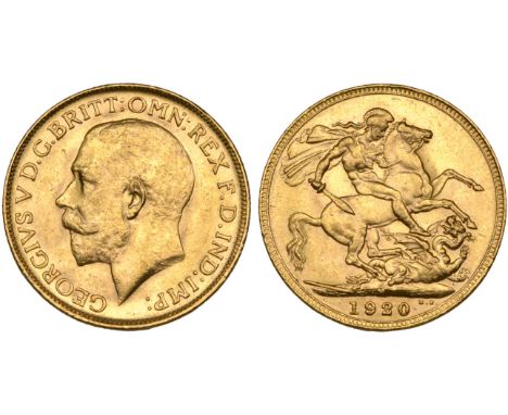 George V, sovereign, 1920 M, Melbourne mint (M. 238; S. 3997), light bagmarks and a few light nicks to rims, extremely fine o