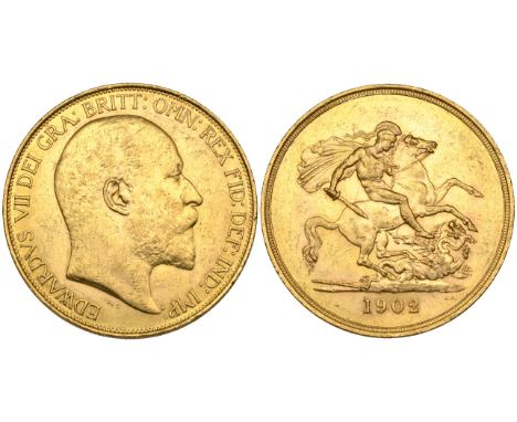 Edward VII, Coronation, 1902, five-pounds (S. 3965), light bagmarks and hairline scuffs, otherwise better than extremely fine