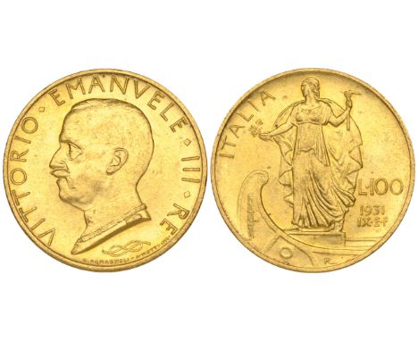 Italy, Victor Emanuel III, 100 lire, 1931 year IX, light bagmarks, virtually mint state