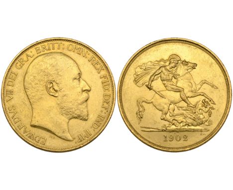 Edward VII, Coronation, 1902, matt proof five-pounds (S. 3966), light bagmarks, extremely fine or better