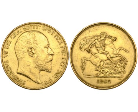 Edward VII, Coronation, 1902, matt proof five-pounds (5), light bagmarks and rim nicks, extremely fine or better (5)