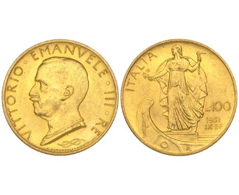 Italy, Victor Emanuel III, 100 lire, 1931 year IX, light bagmarks, virtually mint state