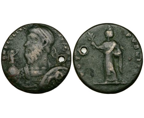 Julian II, Æ 2, diademed bust left holding Victory on globe and shield, rev., Isis standing left holding branch and dish of f