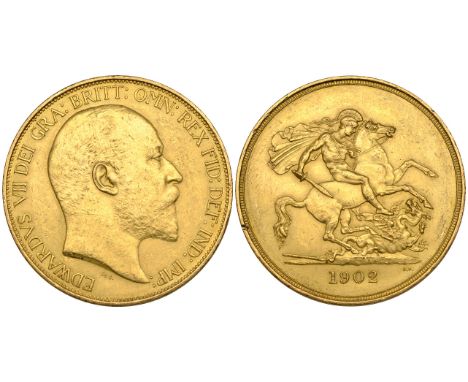 Edward VII, Coronation, 1902, matt proof five-pounds (S. 3966), light bagmarks and small reverse nick, extremely fine or bett