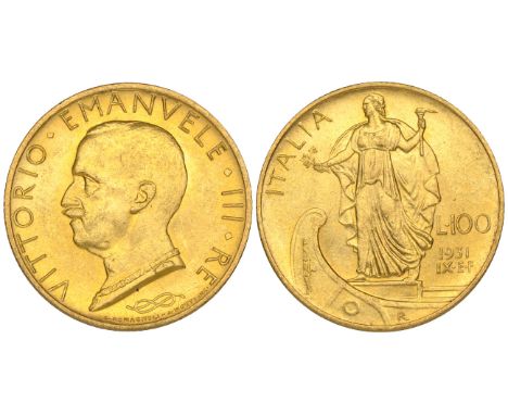 Italy, Victor Emanuel III, 100 lire, 1931 year IX, light bagmarks, virtually mint state