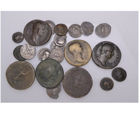 Trajan (98-117), Lycian drachm, denarii (2, one damaged), sestertii (3), semis (2), quadrans (1) and anonymous quadrantes (2)