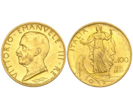 Italy, Victor Emanuel III (1900-46), 100 lire, 1931 year IX, light bagmarks, virtually mint state