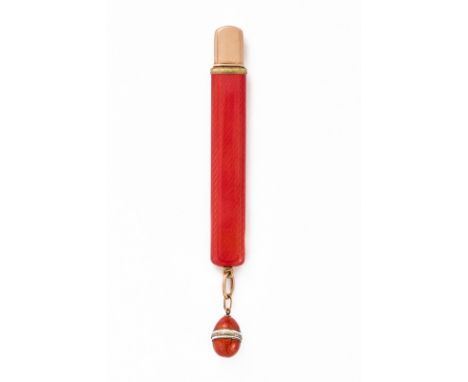 Bleistift m. Halterung, Andrei KarlowitschAdler wohl für Fabergé, St. Petersburg 1908-1917. 14 kt RG/56 Zolotniki, guillochie