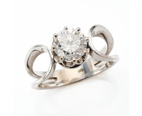 Brillant-Solitär-Ring.14 kt WG, mittig besetzt m. 1 Brillant v. 2,03 ct (Farbe G bzw. Feines Weiß/ Reinheit Piqué 2). Durchbr
