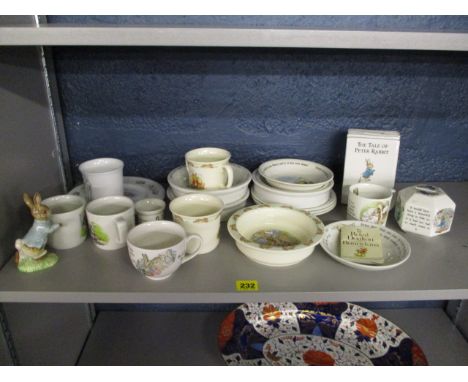 A mixed lot of christening china to include Peter Rabbit, Bunnykins and Thomas the Tank Engine 