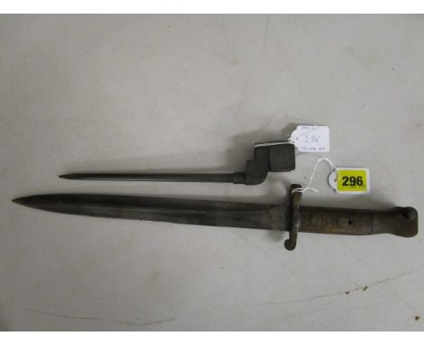A Victorian British bayonet, 6/8" steel blade with marks to both sides of the blade, overall length, 16 1/2", along with a la