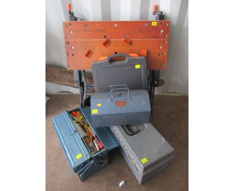 Mixed tools and accessories to include a Black & Decker Workbench 