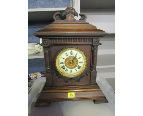 A 19th century Ansonia Clock Co walnut cased mantle clock, housing an eight day Sharon strike movement, marked with patented 