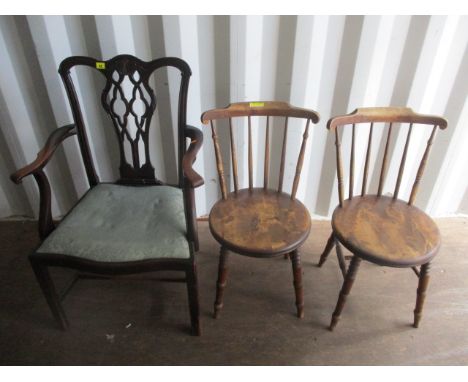 A late 19th/early 20th century mahogany Chippendale style carver chair, together with a pair of Victorian penny chairs 