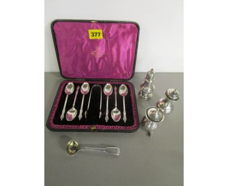 Mixed silver to include a set of six apostle spoons and sugar nips, each engraved with crossed golf clubs and the initials SA