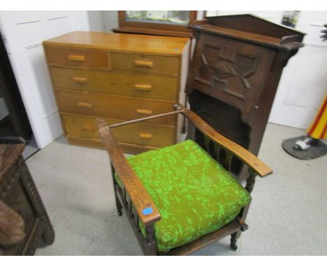 A mid 20th century light oak chest of two short and three long drawers, 37 3/8"x 41 3/4" x 18 7/8", along with an oak student