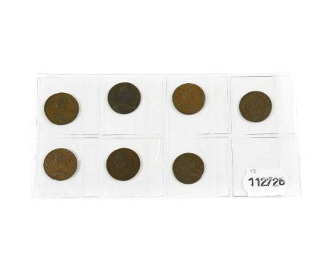 7 x George III Farthings, First Issue Type S3775, to include: 1771 Peck 910, rev. leaf to right of N, GVF; 1773(x4) comprisin